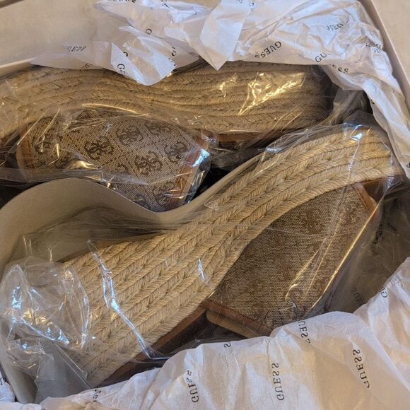 NEW Guess Espadrille Platform Slide Sandals Monogram Brown Size 10 - Picture 4 of 8